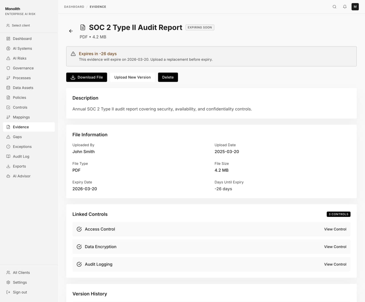 Govscape dashboard — compliance index, gap tracking, and evidence management